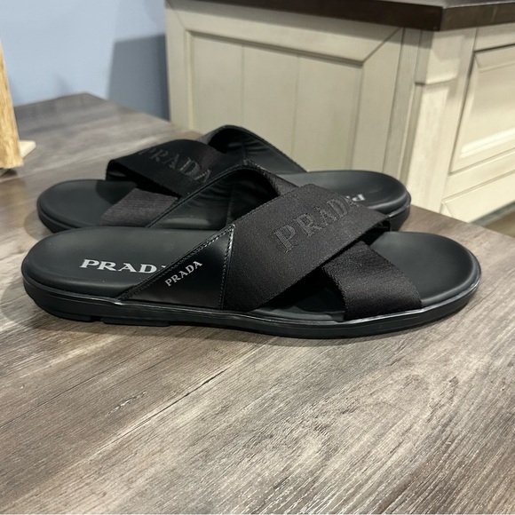 Prada Men's Nastro Web Logo Slides Sandals - Picture 8 of 16